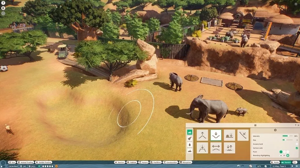 Ландшафтное проектирование вольера для слонов в Planet Zoo
