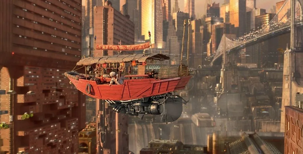Летающая закусочная в Нью-Йорке будущего из фильма «Пятый элемент»