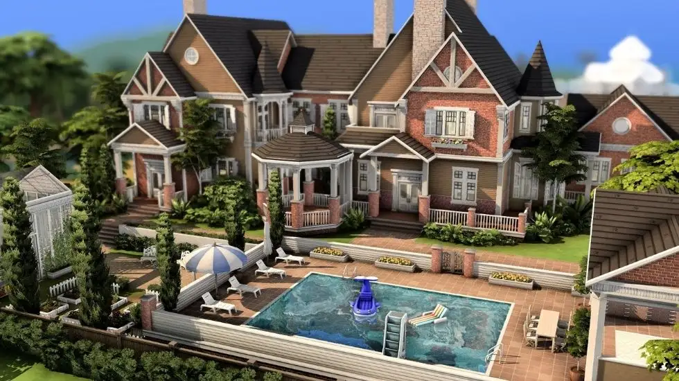 Пример дома с бассейном в The Sims 4